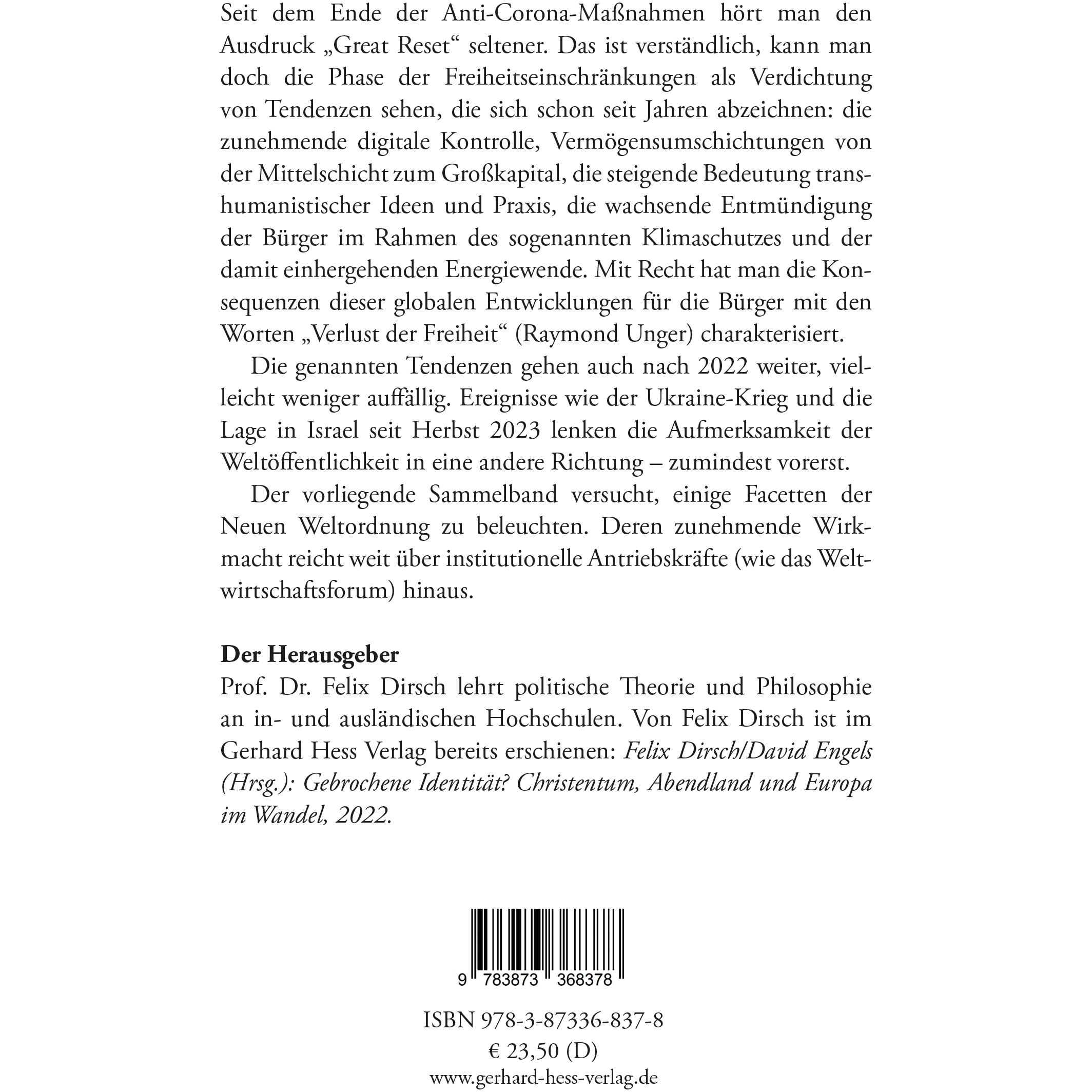 Thumbnail - Der Great Reset, Fachbücher von Felix Dirsch