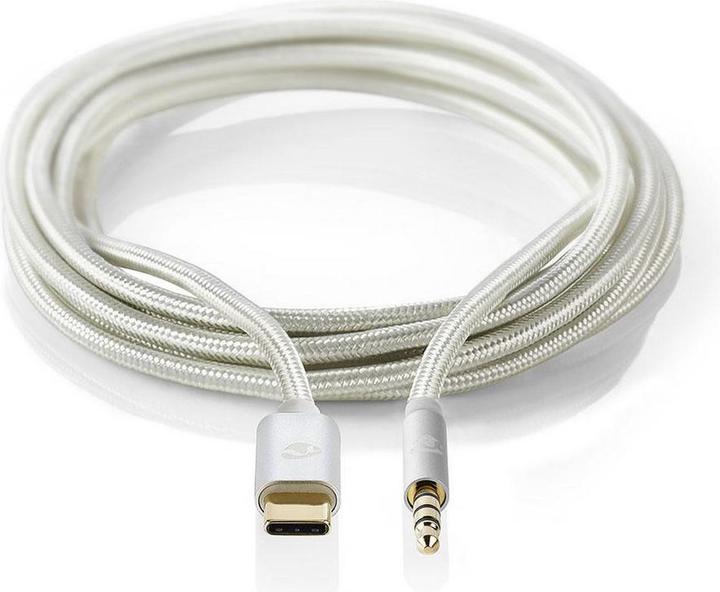 Actual product image Nedis USB adapter USB 2.0 USB-C plug 3.5 mm plug 1.00 m round Gold-plated Braided/Nylon Alumin (1 m, USB 2.0)