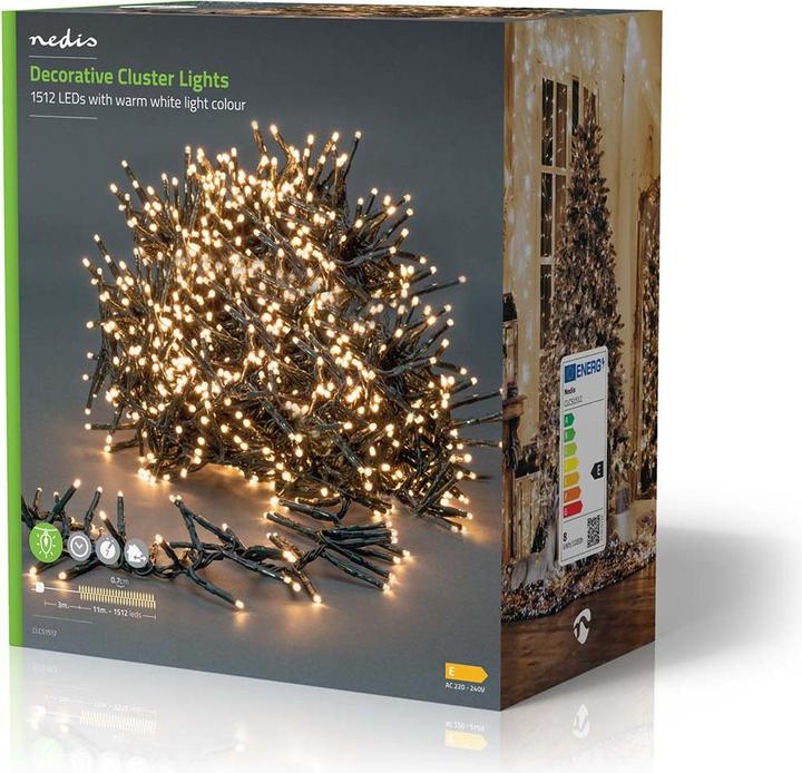 Immagine prodotto Nedis Luci decorative | Cluster | 1512 LED bianco caldo | 11,00 m | Effetti di luce: 7 | Interno e A (11 m)