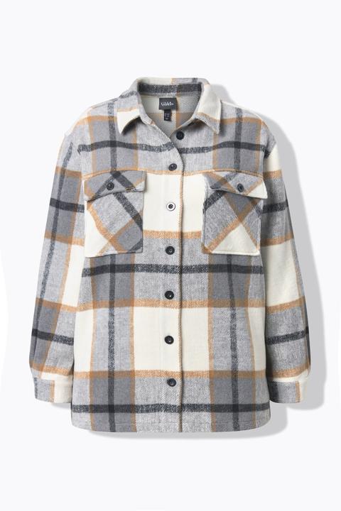 Immagine prodotto Ulla Popken Shacket a quadri dal taglio oversize con collo da camicia e maniche lunghe (58, 60)