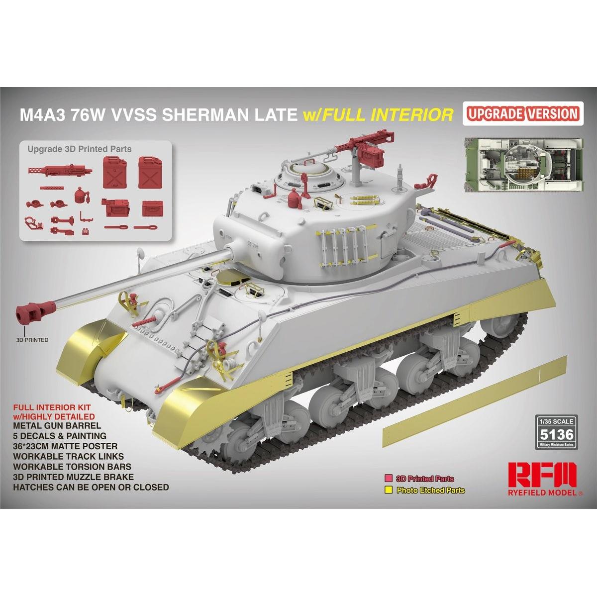 Rye Field Model 1:35 5136 M4A3 76W VVSS Sherman laat - Upgrade versie - met volledig (RFM5136)