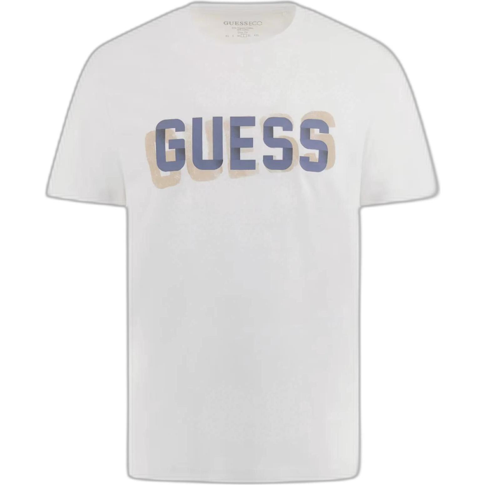 Guess, Herren, Shirt, T-Shirt mit Rundhalsausschnitt und Logo, Weiss, (S)