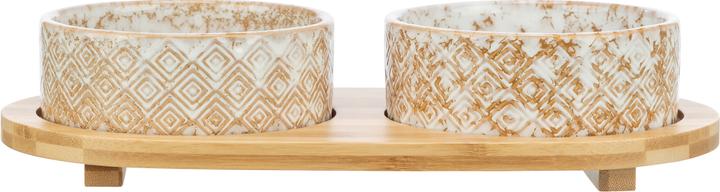 Immagine prodotto Trixie Set Voerbak / Waterbak Keramiek / Bamboe Wit / Natuur - 2X300 Ml 30X6X15 Cm (30 cl)