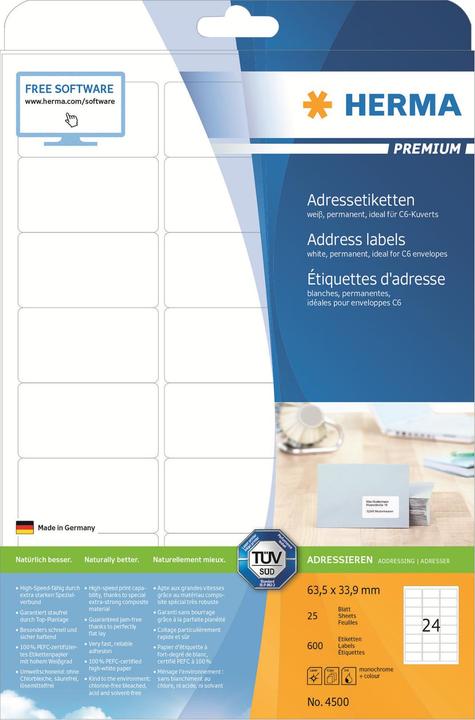 Produktbild HERMA Adressetiketten A4