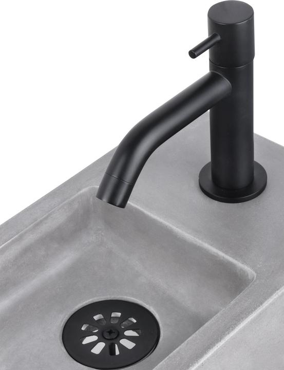 Produktbild Differnz Ravo Fountain Set - Waschtische Beton - Hellgrau - gebogener Wasserhahn - Matt Schwarz - St (185 mm, 385 mm)
