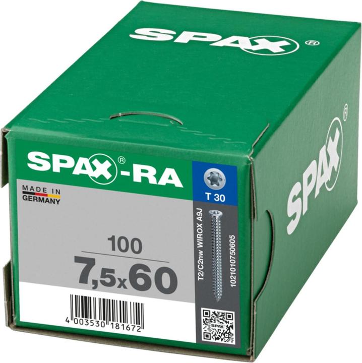 Productafbeelding Spax Spax-Ra Flachsenkkopf T-Star Plus T30 Vollgewinde Wirox (100 Schroeven per stuk, 7,5 x 60 mm)