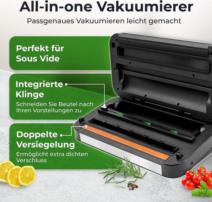 Image du produit KLAMER Premium Vakuumiergerät für Lebensmittel - Vakuumierer für trockene & feuchte Lebensmitte…
