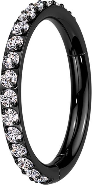 Immagine prodotto Star Piercing Anello a micro segmenti incernierato con cristalli neri laterali argento (senza ottone, Titanio G23)