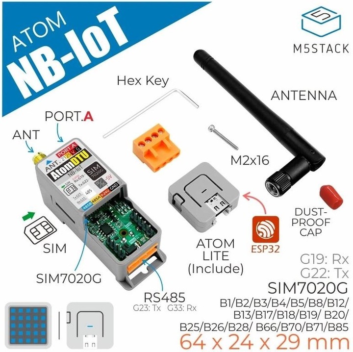 Produktbild M5Stack Schnitstelle Atom DTU NB-IoT Kit Globale Version