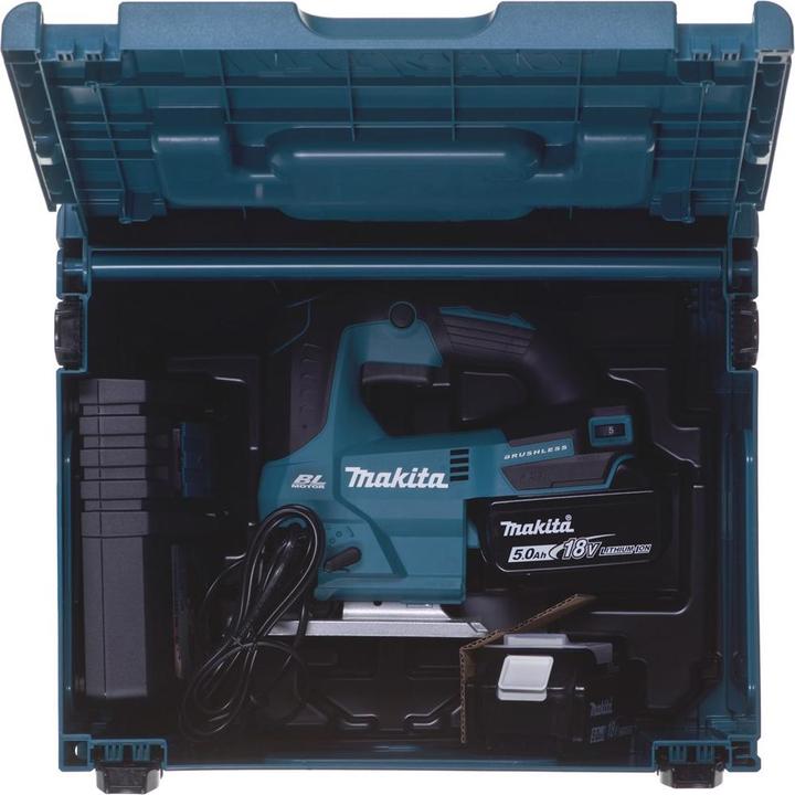 Actual product image Makita DJV 184 RTJ Battery Pendulum Jigsaw 18 V Brushless + 2x Battery 5,0 Ah + Charger + Makpac