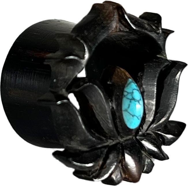 Actual product image Star Piercing Flared Tunnel Ethnic Art with Turquoise Stone in Arang Wood (Organic, without brass, Mineral)