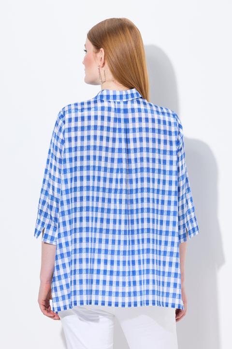 Immagine prodotto Ulla Popken Blusa a quadri dal taglio oversize con orlo a punte, collo da camicia e maniche a 3/4 (50, 52)