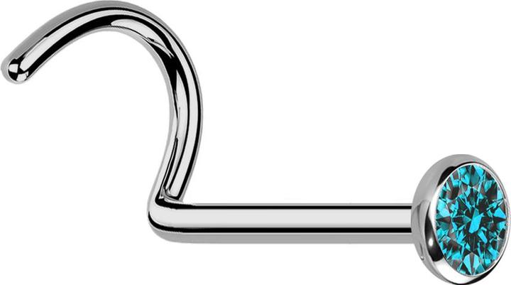 Actual product image Star Piercing Nasenstecker gebogen silber mit flacher Halbkugel Kristall aqua (without brass, Titanium)