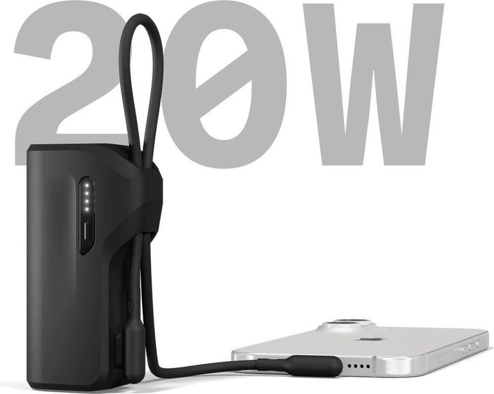 Actual product image Cygnett Thumboost 5K Powerbank with semi-integrated USB-C Cable Black (5000 mAh, 15 W, 18.50 Wh)