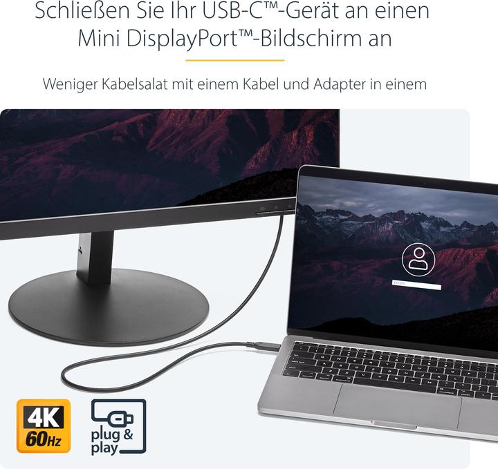 Produktbild StarTech 1m 3 Ft USB C To Mdp Cable (1 m, USB Typ C)