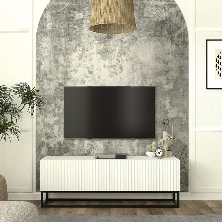 Produktbild En.Casa TV-Lowboard Verpsboga langes Gestell 135x32x47 cm Weiss (135 x 31.50 x 46.50 cm)