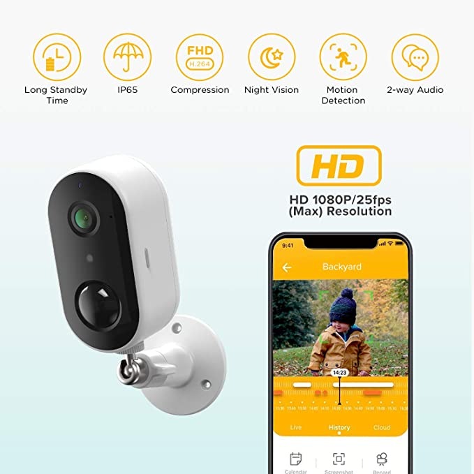 Productafbeelding Laxihub W1 Draadloze Wi-Fi 1080P Camera met oplaadbare batterij (1920 x 1080 Pixels)