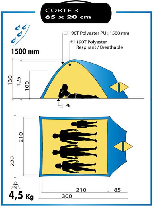Actual product image Wilsa Corte 3" tent (Dome tent, 4.50 kg, 3 persons)