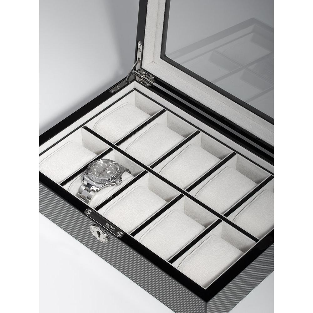 Rothenschild, Portagioielli, Scatola per orologi RS-2071-10CA per 10 orologi in carbonio, Nero, Grigio