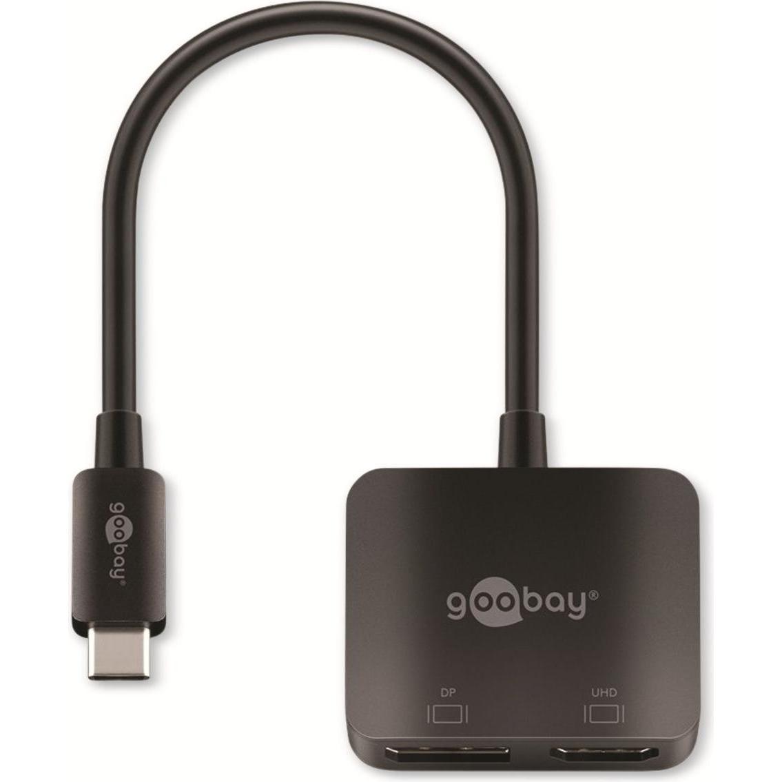 Goobay USB-C auf DisplayPort und HDMI Adapter (DP, HDMI, 12 cm), Data + Video Adapter, Schwarz