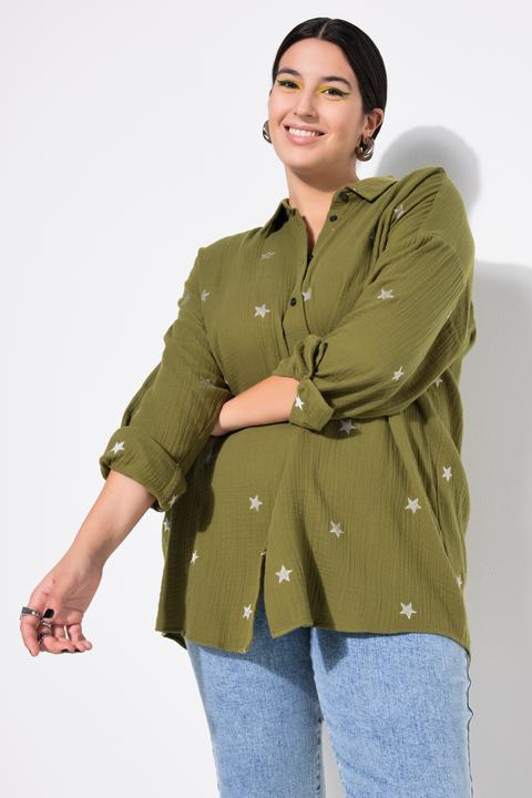 Image du produit Studio Untold Chemisier oversized en mousseline. Manches longues, broderie (46, 48)