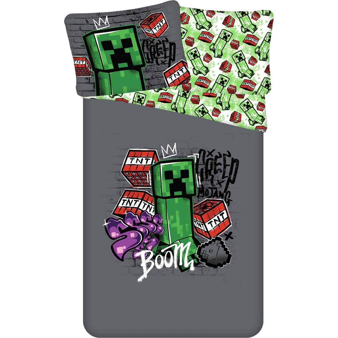 Tinisu, Kinderbettwäsche, Minecraft Creeper BettwÃ¤sche - weiche Baumwolle 140x200 cm Kissen und Decke