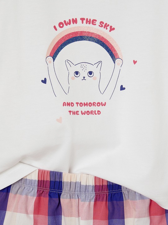 Image du produit Vertbaudet Mädchen Sommer-Schlafanzug mit Katze und Popeline-Shorts (98)
