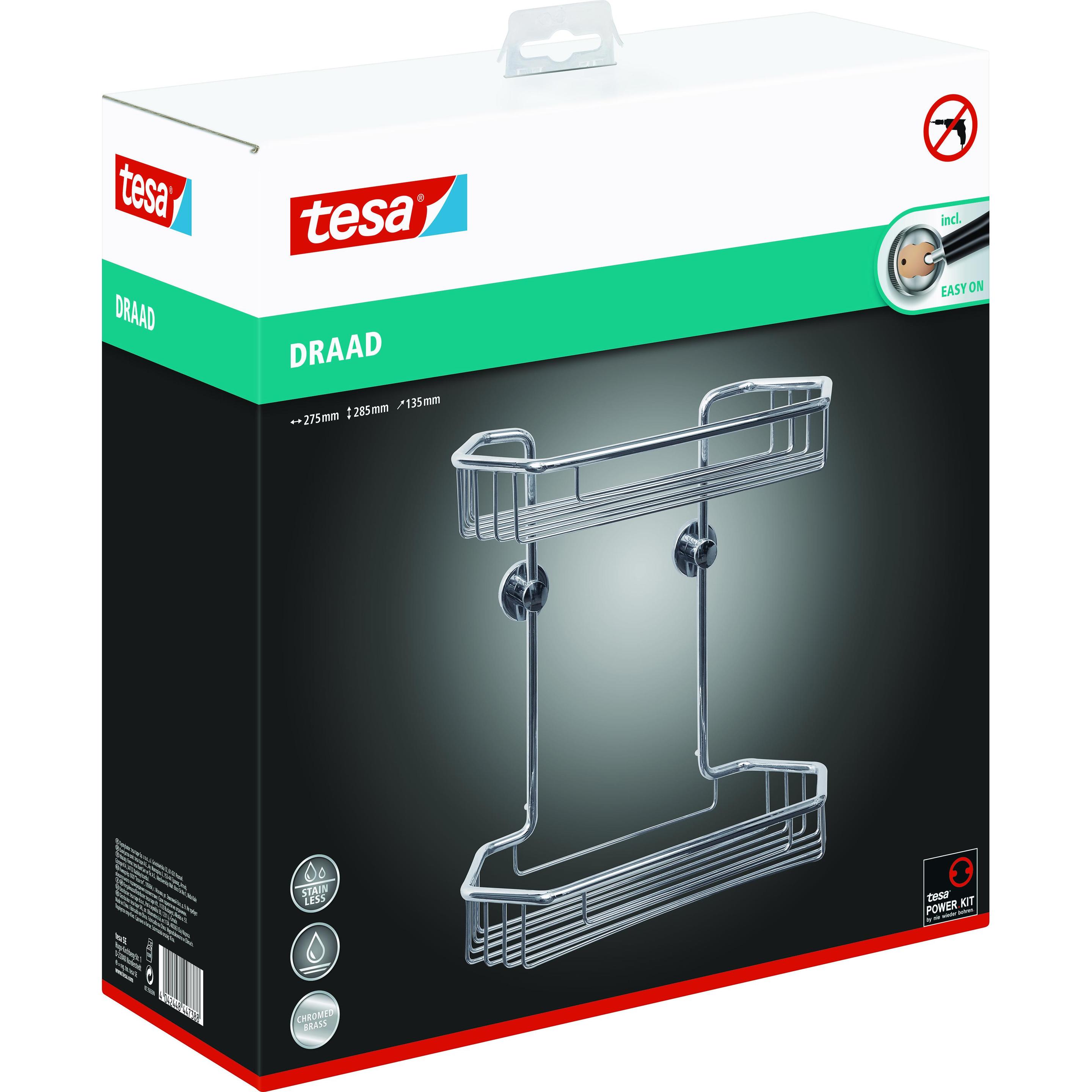 Thumbnail - tesa, Duschablage, DRAAD Duschkorb inkl. Klebelösung ohne Bohren (27.5 x 13.5 x 28.5 cm)