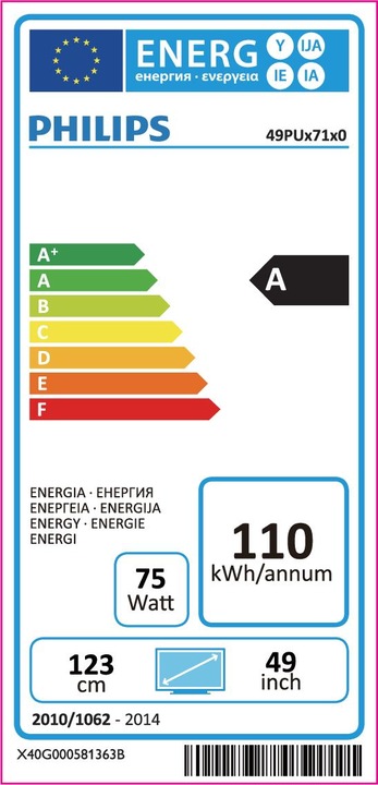 Etichetta energetica Philips TV UHD 4K ultra sottile Android™ 49PUK7100/12 (49", LED)