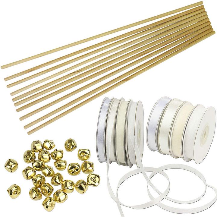Produktbild trendmarkt24 Zauberstäbe 48 Stück Hochzeit Wedding Wands 50cm lang DIY Glocken 150m Band Glücksstäbe