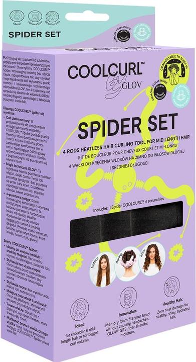 Actual product image Glov Spider Set Cold Curling Rollers For Long And Medium Hair Black 4 Pieces