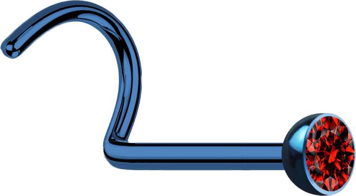 Produktbild Star Piercing Nasenstecker gebogen dunkelblau mit Kristall rot (ohne Messing, Chirurgenstahl 316L)