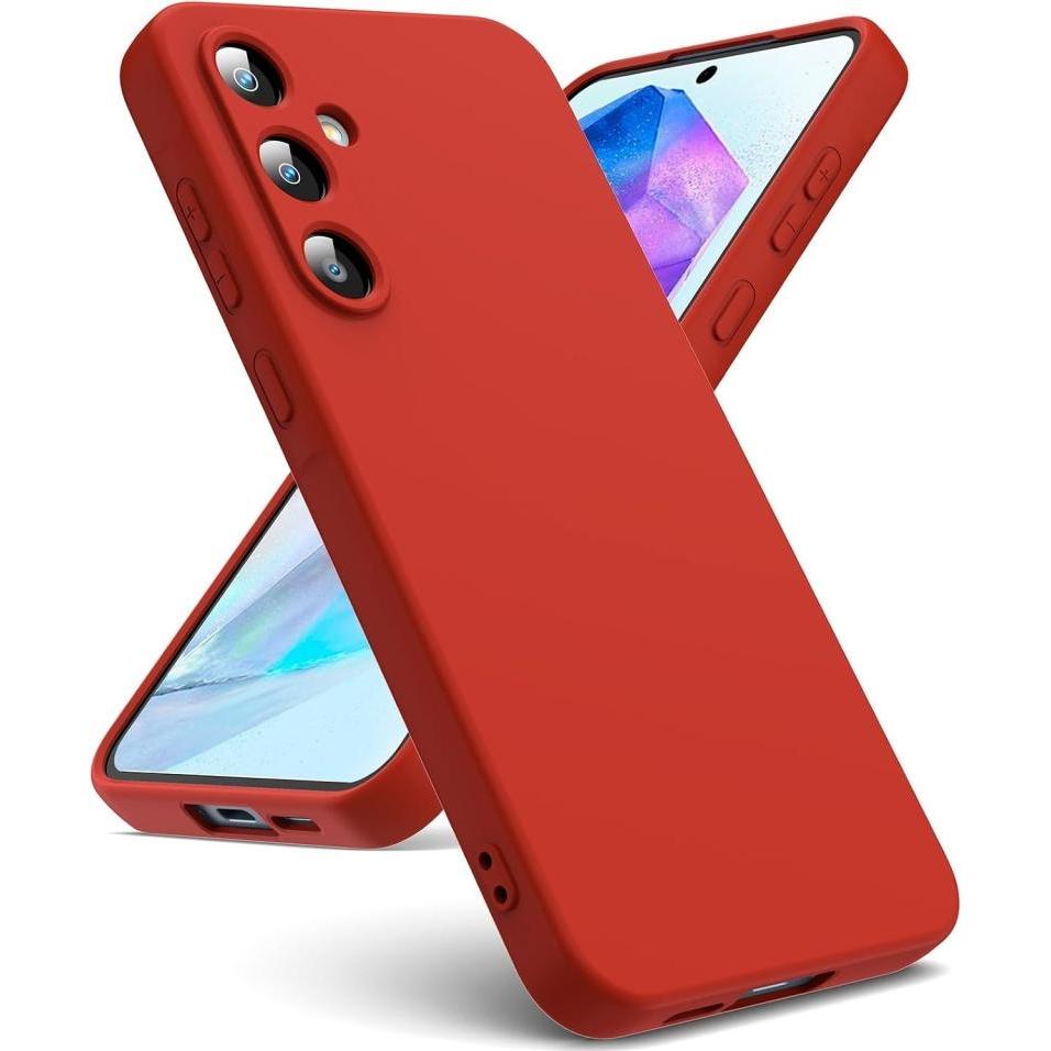 Screenguard Samsung Galaxy A55 5G Liquid Silicone Case Hülle (Samsung Galaxy A55), Smartphone Hülle, Rot