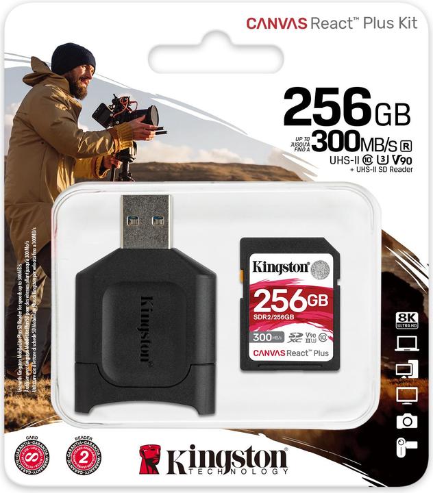 Actual product image Kingston Canvas React Plus (256 GB, SDXC, U3, UHS-II)