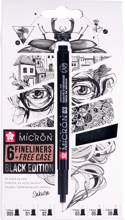 Actual product image Sakura PIGMA MICRON - Fineliner set 6 pieces (Black, 6 x)