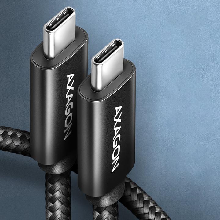 Actual product image Axagon BUCM4X-CM10AB Cable USB-C - USB-C, USB4 Gen 3x2 1m, PD 240W, 8K HD, ALU, oplot Czarny (1 m, USB 3.2 Gen 2x2, 240 W)