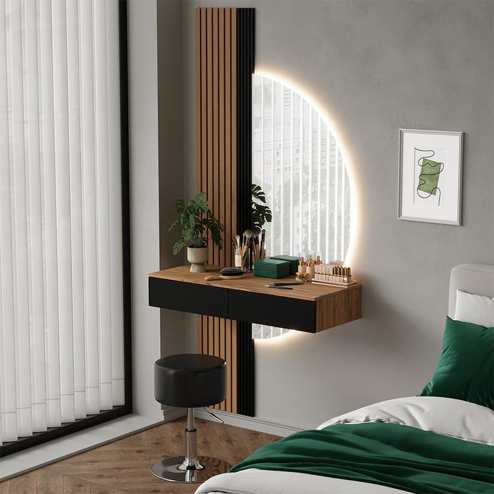 Actual product image Vicco Vanity table Melina, Oak/black, 100 cm with LED mirror and stool