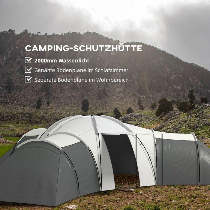 Image du produit Swisshandel24 Tente tunnel Tente de camping 6-9 personnes Tente familiale 3 chambres 2000mm Oxford Gris (Tente tunnel, 9+ personnes)