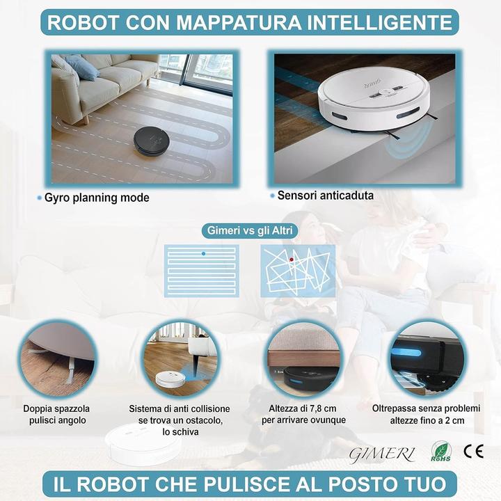 Actual product image Gimeri Robot Vacuum and Mop with Wi-Fi, Alexa and Google Compatible, Auto-Charging, 2000 Pa Suction (2000 Pa, Wiping cloth)