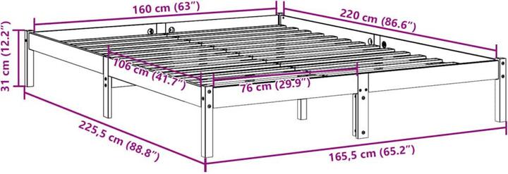 Immagine prodotto VidaXL Bett Extra Lang ohne Matratze 160x220 (160 x 220 cm)