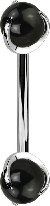 Actual product image Star Piercing Micro banana silver inner thread with two balls onyx stone set (without brass, Mineral, Titanium)