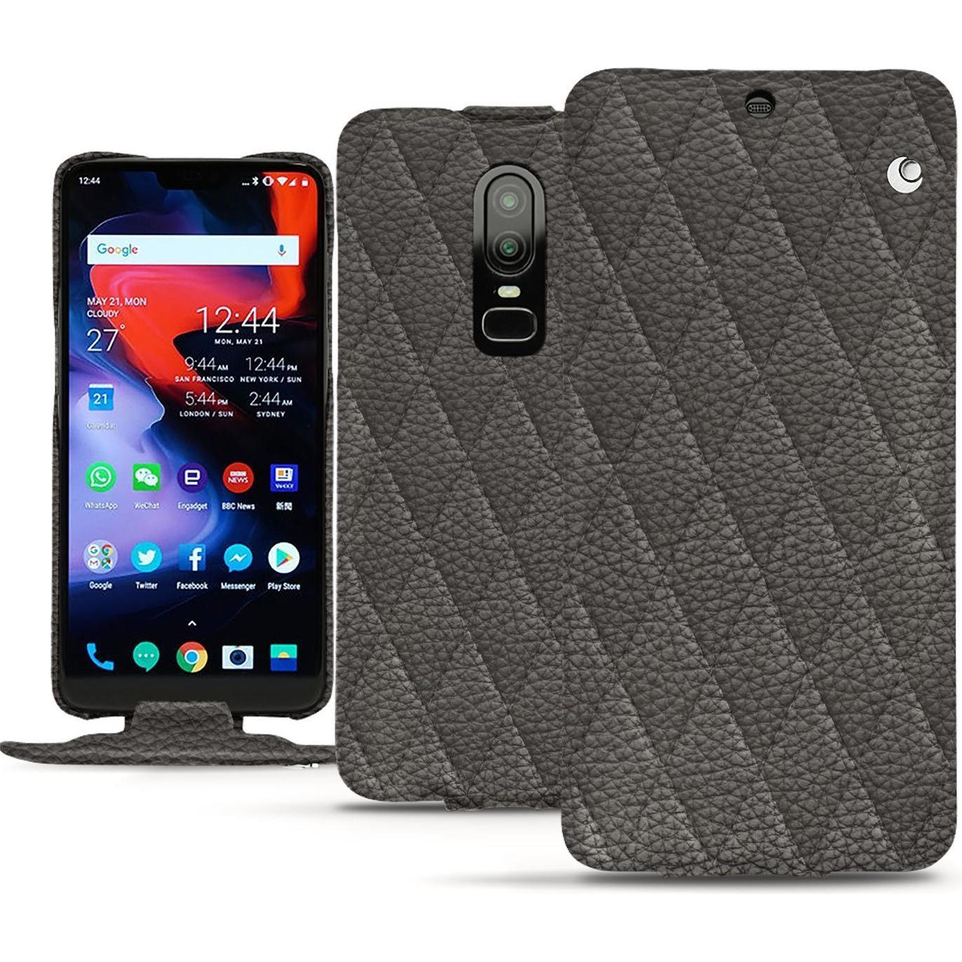 Noreve Lederschutzhülle vertikal (OnePlus 6), Smartphone Hülle, Grau