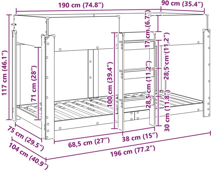 Produktbild vidaXL Kinderbett (100 x 190 cm)