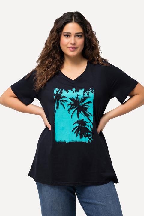 Produktbild Ulla Popken T-Shirt, Palme, A-Linie, V-Ausschnitt, Halbarm (58)