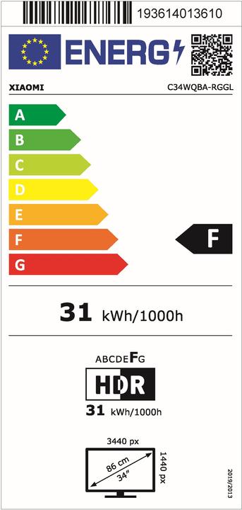 Energie-Label Xiaomi G34WQi (3440 x 1440 Pixel, 34")
