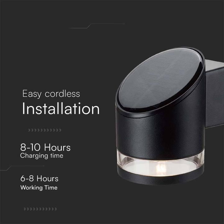 Image du produit V-TAC VT-1138 10384 Applique murale solaire 1 W blanc chaud noir (70 lm, IP44)