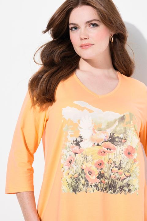 Immagine prodotto Ulla Popken Maglia dal taglio svasato con design naturale, scollo a V e maniche a 3/4 (50, 52)