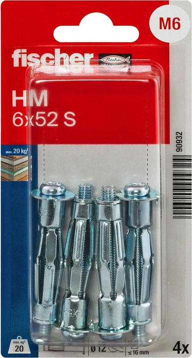 Actual product image Fischer Hollow metal dowel HM 6x52 S K (4 pcs.)