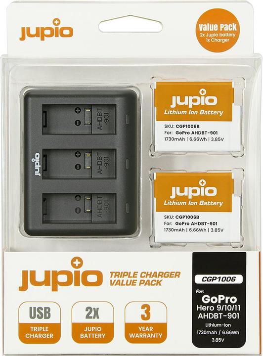 Jupio Value Pack : 2X Enduro Battery GoPro Hero 9 | Hero 10 | Hero (Hero 10, Hero 11, Héros 9)