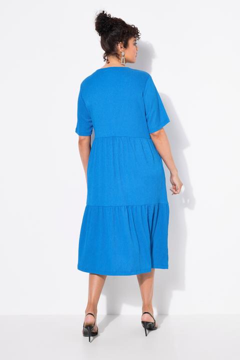 Actual product image Ulla Popken Tiered Flounce Panel Short Sleeve Split Neck Dress (56)